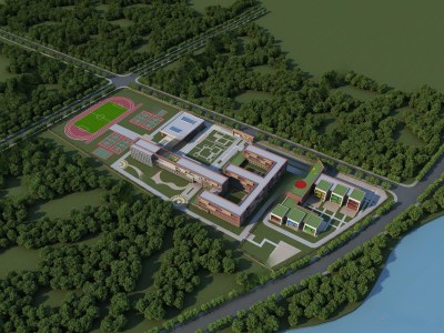 现代学校鸟瞰规划3D模型下载